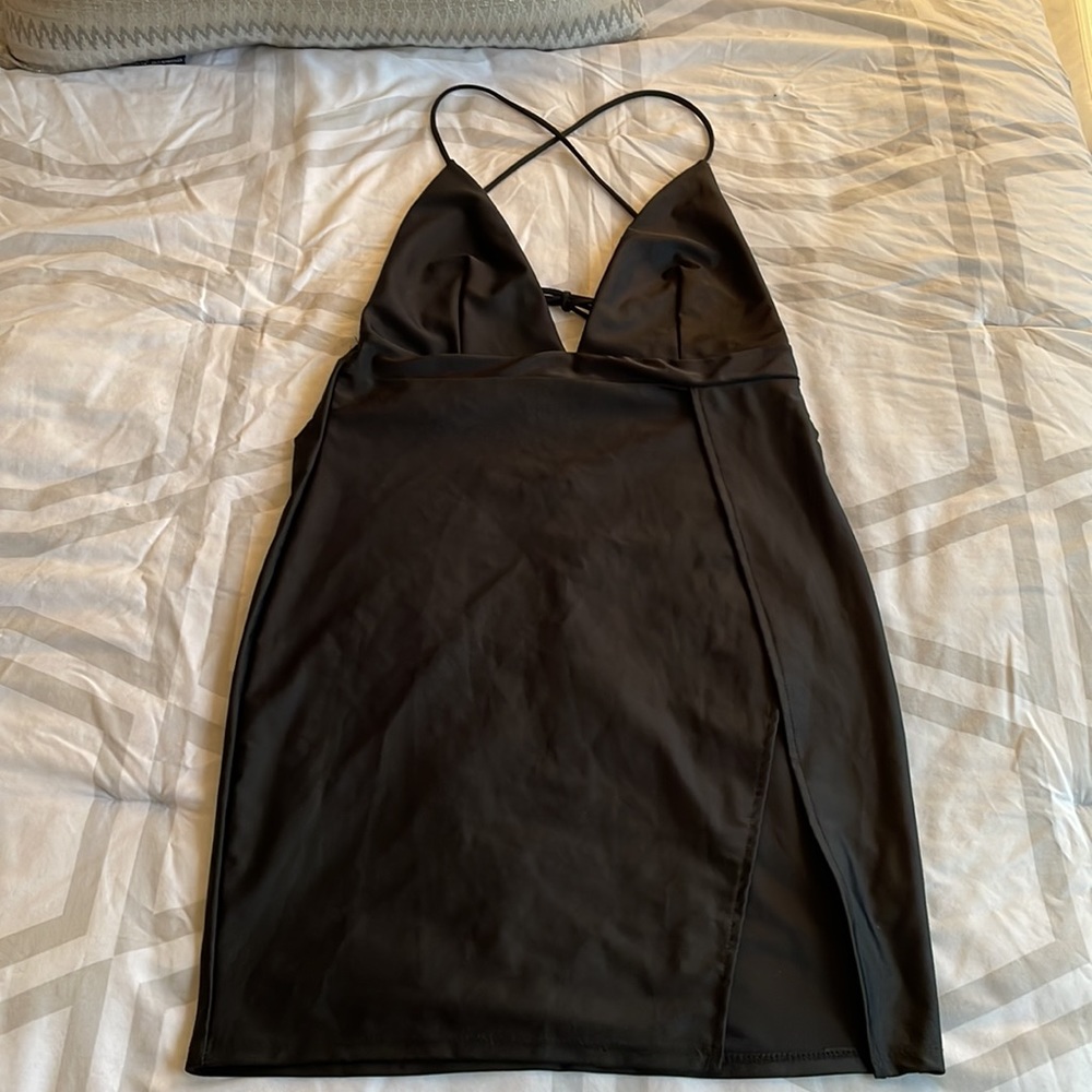 Black mini cross back dress